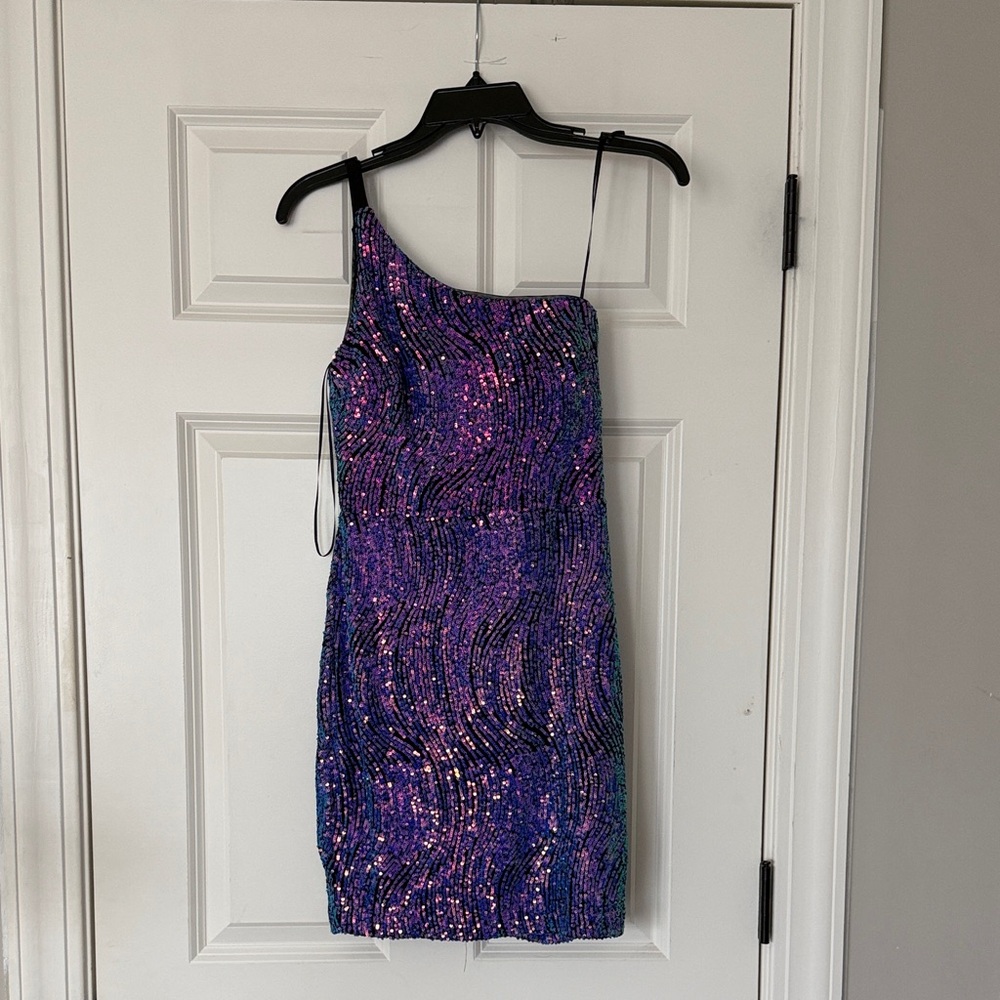 Sequin One-Shoulder Dress - Purple and Black